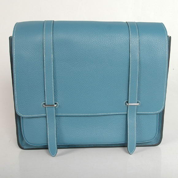 Hermes Steve 35CM Messenger Bag Clemence Leather Blue