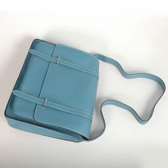 Hermes Steve 35CM Messenger Bag Clemence Leather Blue