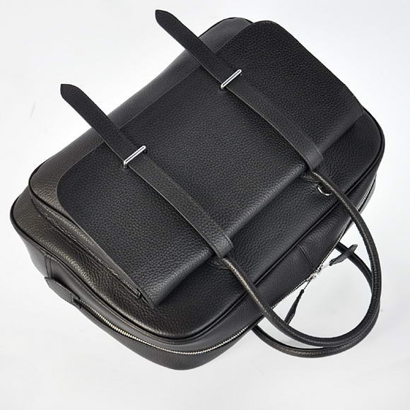 Hermes Steve 38CM Travel Bag Clemence Leather Black