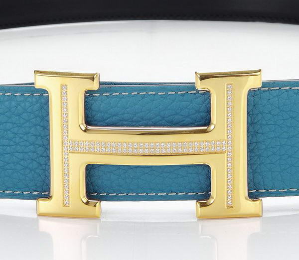 Hermes Belts Original Leather Diamond Golden Blue