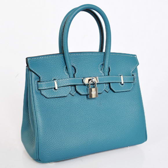 Hermes Birkin 25CM Tote Bags Togo Leather Blue Silver