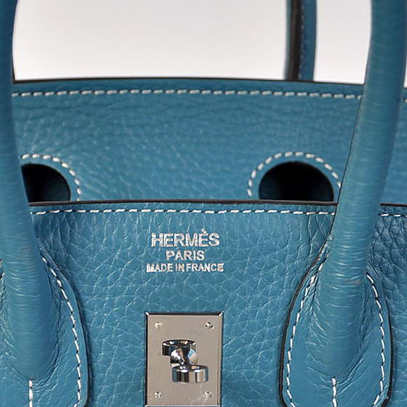 Hermes Birkin 25CM Tote Bags Togo Leather Blue Silver