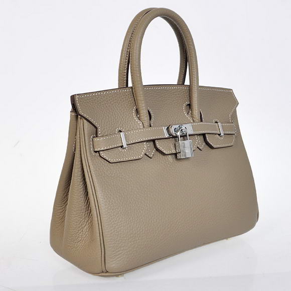 Hermes Birkin 25CM Tote Bags Togo Leather Dark Grey Silver