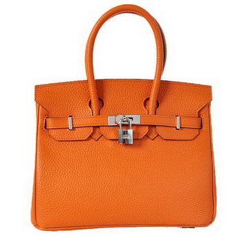 Hermes Birkin 25CM Tote Bags Togo Leather Orange Silver