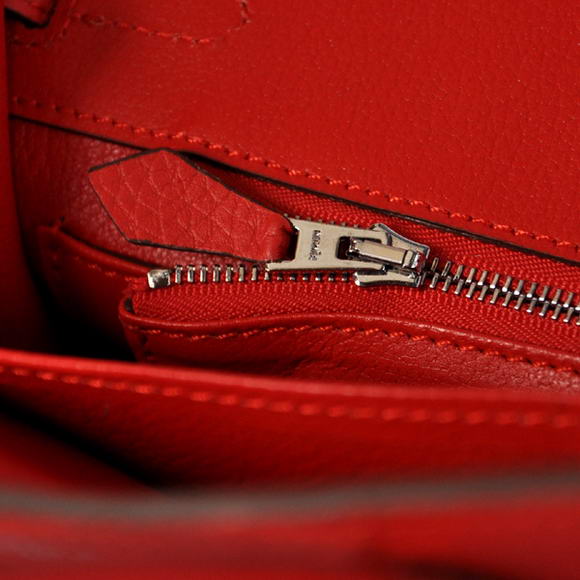 Hermes Birkin 25CM Tote Bags Togo Leather Red Silver