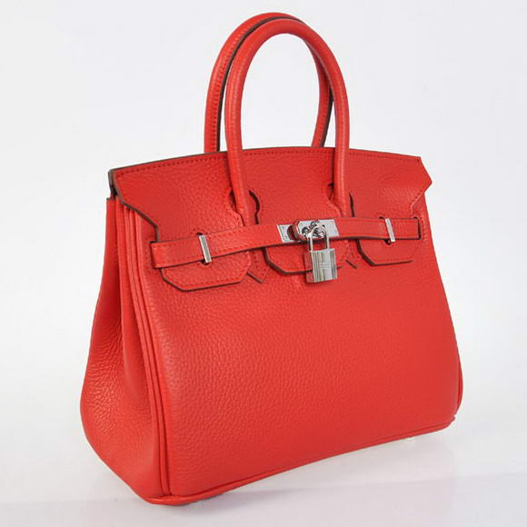 Hermes Birkin 25CM Tote Bags Togo Leather Red Silver