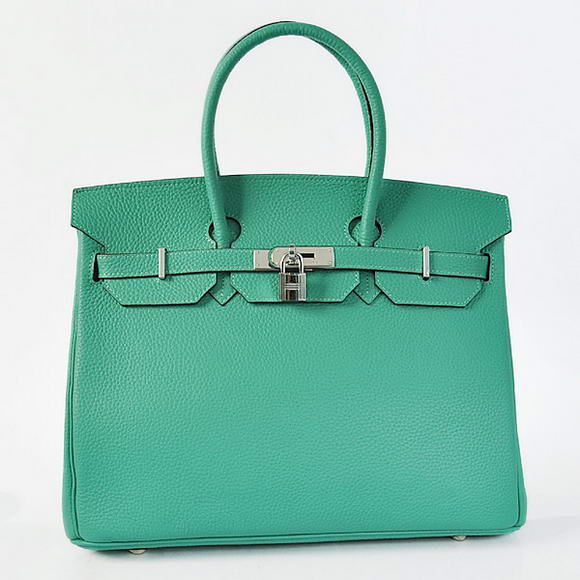 Hermes Birkin 35CM Tote Bags Togo Leather Green Silver