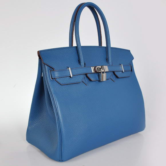 Hermes Birkin 35CM Tote Bags Togo Leather Mid Blue Silver