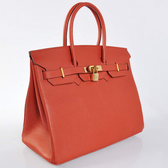 Hermes Birkin 35CM Tote Bags Togo Leather Mid Red Golden