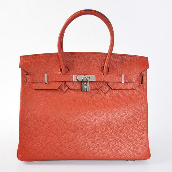 Hermes Birkin 35CM Tote Bags Togo Leather Mid Red Silver