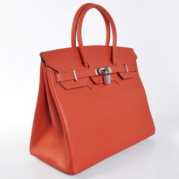 Hermes Birkin 35CM Tote Bags Togo Leather Mid Red Silver