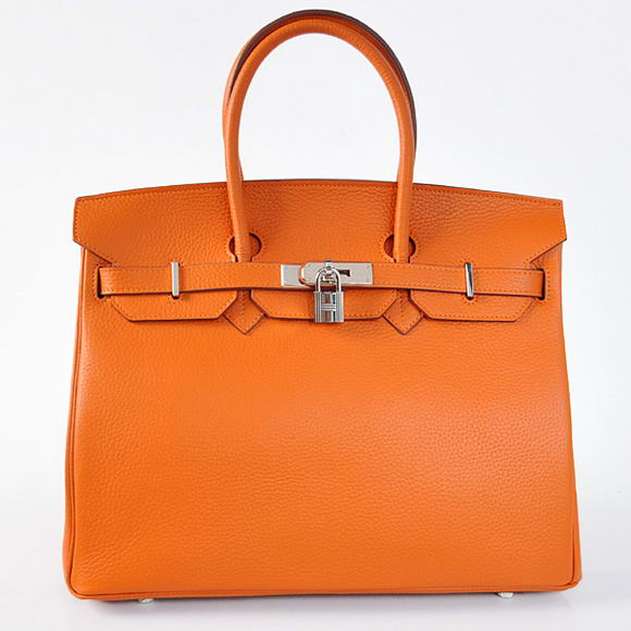 Hermes Birkin 35CM Tote Bags Togo Leather Orange Silver