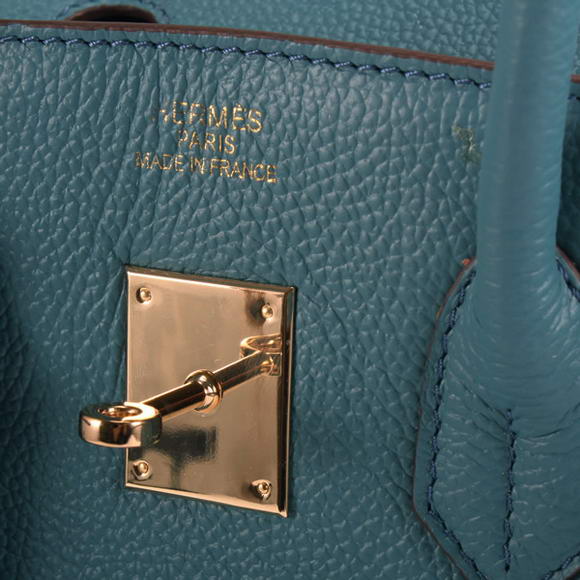 Hermes Birkin 35CM Smooth Leather Handbag 6089 Blue Golden