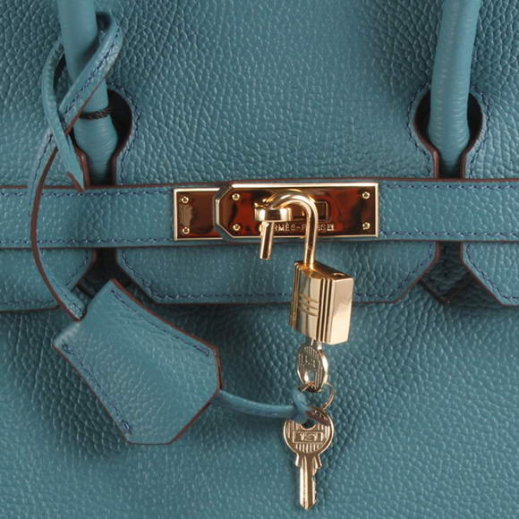 Hermes Birkin 35CM Smooth Leather Handbag 6089 Blue Golden