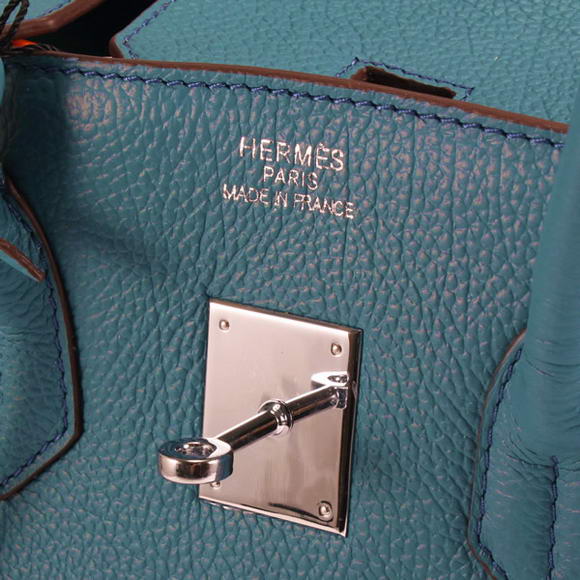 Hermes Birkin 35CM Smooth Leather Handbag 6089 Blue Silver