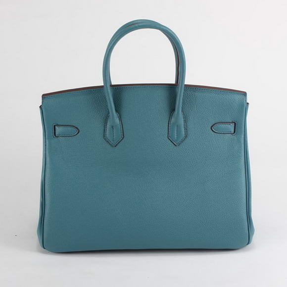 Hermes Birkin 35CM Smooth Leather Handbag 6089 Blue Silver