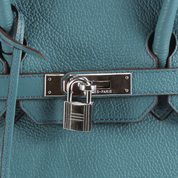 Hermes Birkin 35CM Smooth Leather Handbag 6089 Blue Silver