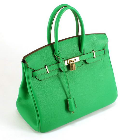 Hermes Birkin 35CM Smooth Leather Handbag 6089 Dark Green Golden