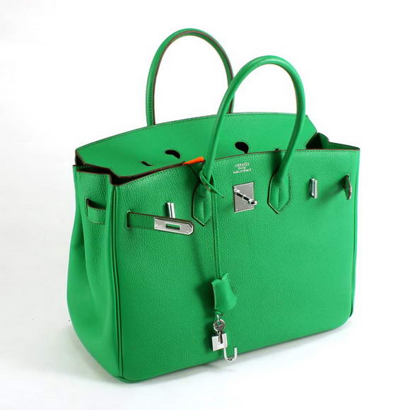 Hermes Birkin 35CM Smooth Leather Handbag 6089 Dark Green Silver