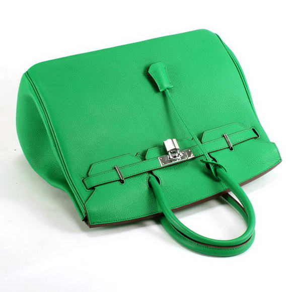 Hermes Birkin 35CM Smooth Leather Handbag 6089 Dark Green Silver