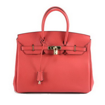 Hermes Birkin 35CM Smooth Leather Handbag 6089 Red Golden