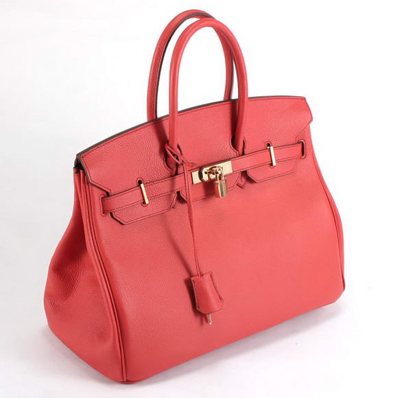 Hermes Birkin 35CM Smooth Leather Handbag 6089 Red Golden