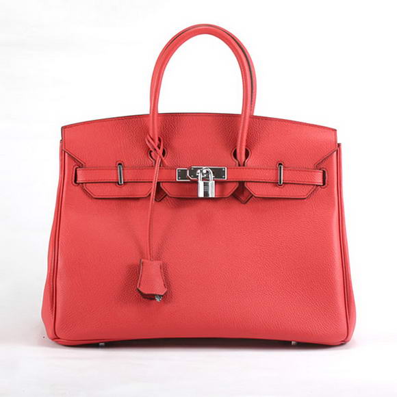 Hermes Birkin 35CM Smooth Leather Handbag 6089 Red Silver