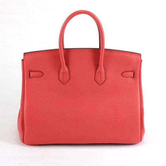 Hermes Birkin 35CM Smooth Leather Handbag 6089 Red Silver