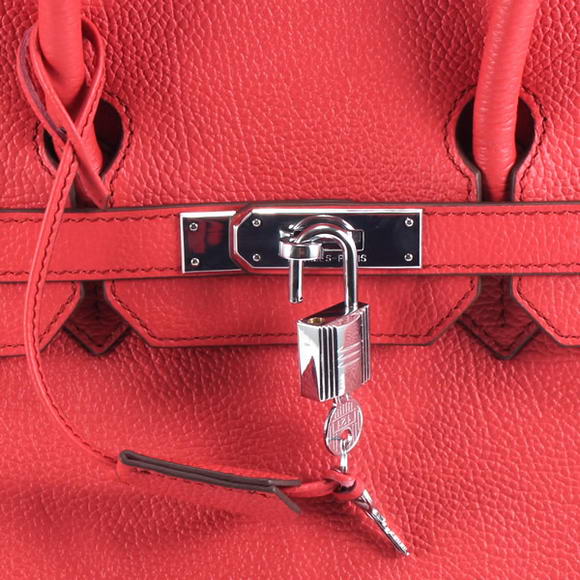 Hermes Birkin 35CM Smooth Leather Handbag 6089 Red Silver