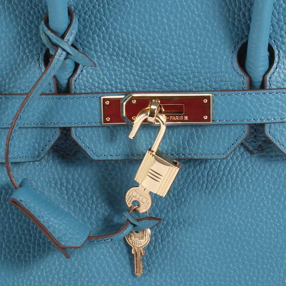 Hermes Birkin 35CM Togo Leather Handbag 6089 Blue Golden