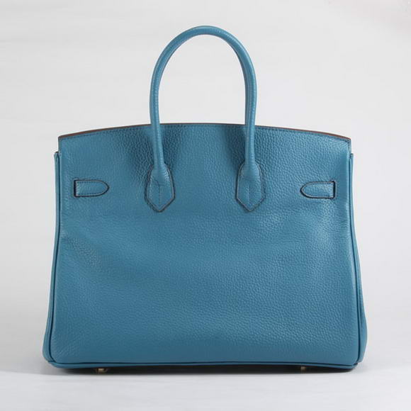 Hermes Birkin 35CM Togo Leather Handbag 6089 Blue Silver