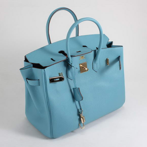 Hermes Birkin 35CM Togo Leather Handbag 6089 Light Blue Golden