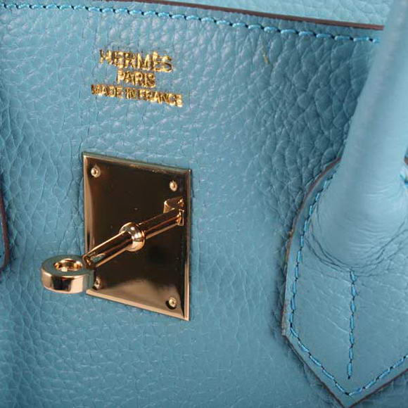 Hermes Birkin 35CM Togo Leather Handbag 6089 Light Blue Golden