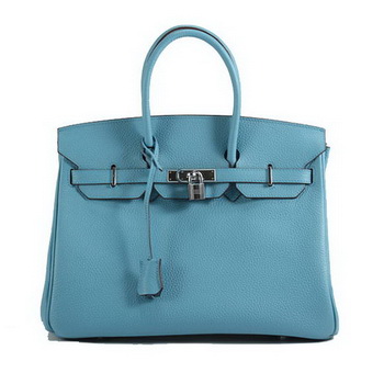 Hermes Birkin 35CM Togo Leather Handbag 6089 Light Blue Silver