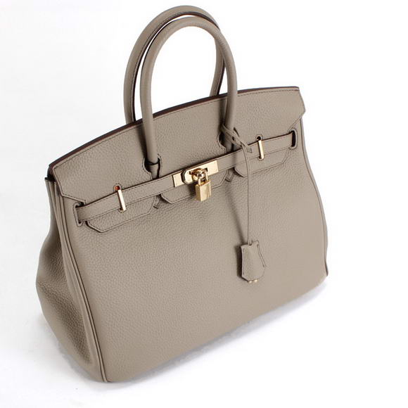 Hermes Birkin 35CM Togo Leather Handbag 6089 Light Grey Golden