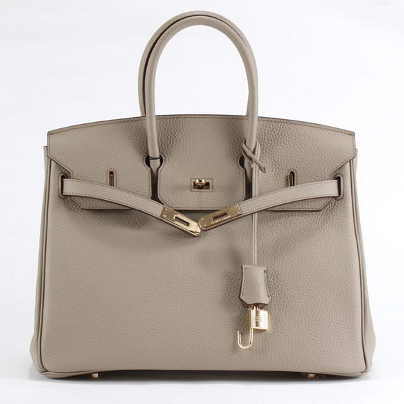 Hermes Birkin 35CM Togo Leather Handbag 6089 Light Grey Golden