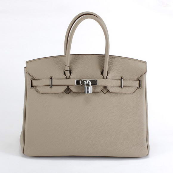 Hermes Birkin 35CM Togo Leather Handbag 6089 Light Grey Silver