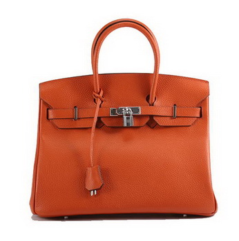 Hermes Birkin 35CM Togo Leather Handbag 6089 Orange Silver