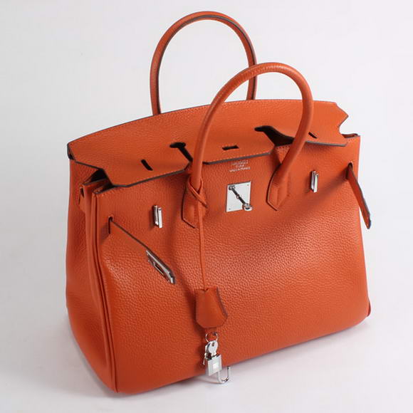 Hermes Birkin 35CM Togo Leather Handbag 6089 Orange Silver