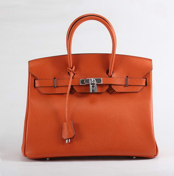 Hermes Birkin 35CM Togo Leather Handbag 6089 Orange Silver