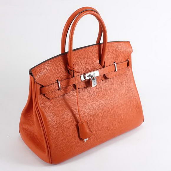 Hermes Birkin 35CM Togo Leather Handbag 6089 Orange Silver