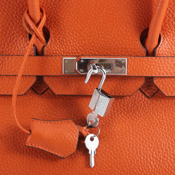 Hermes Birkin 35CM Togo Leather Handbag 6089 Orange Silver