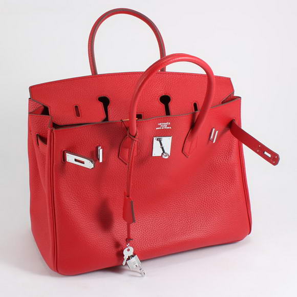 Hermes Birkin 35CM Togo Leather Handbag 6089 Red Silver