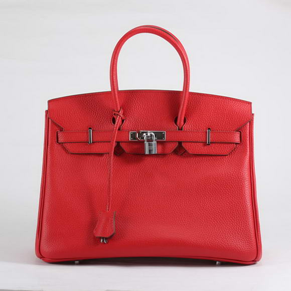 Hermes Birkin 35CM Togo Leather Handbag 6089 Red Silver