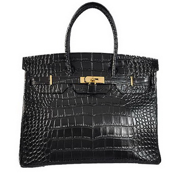 Hermes Birkin 35CM Tote Bags Crocodile Togo Leather Black Golden