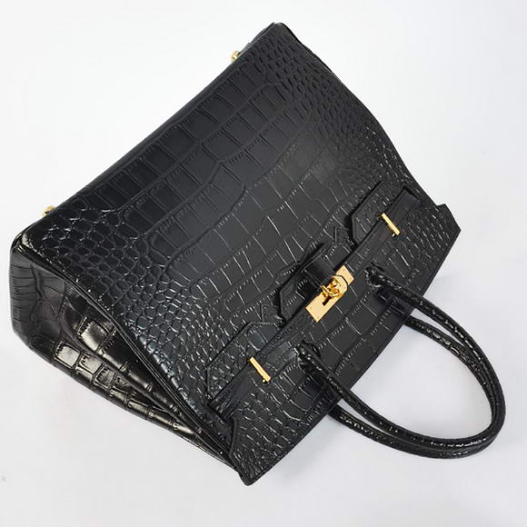 Hermes Birkin 35CM Tote Bags Crocodile Togo Leather Black Golden