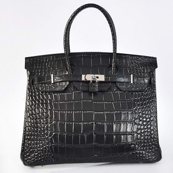 Hermes Birkin 35CM Tote Bags Crocodile Togo Leather Black Silver