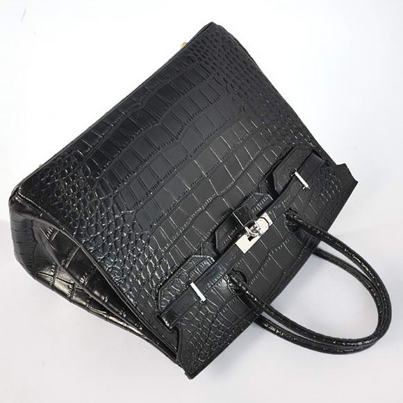 Hermes Birkin 35CM Tote Bags Crocodile Togo Leather Black Silver