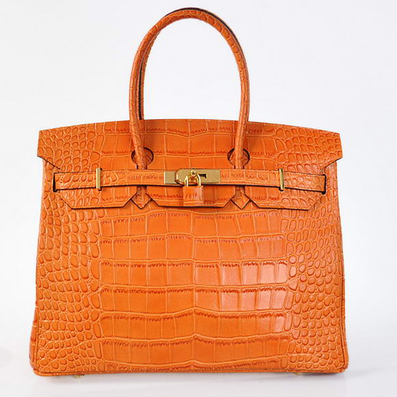 Hermes Birkin 35CM Tote Bags Crocodile Togo Leather Orange Golden