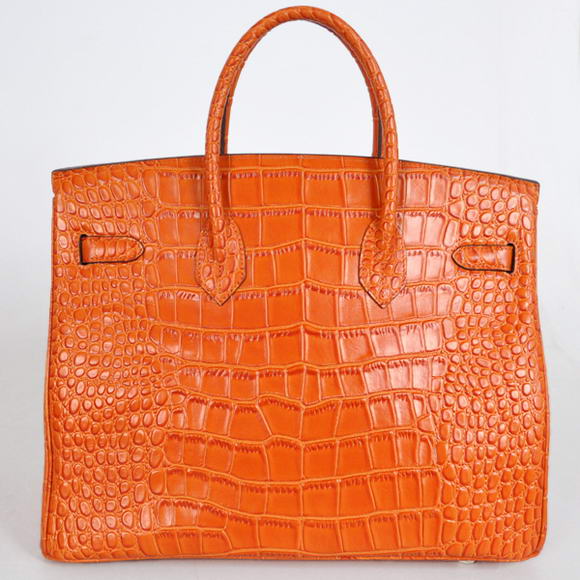 Hermes Birkin 35CM Tote Bags Crocodile Togo Leather Orange Silver